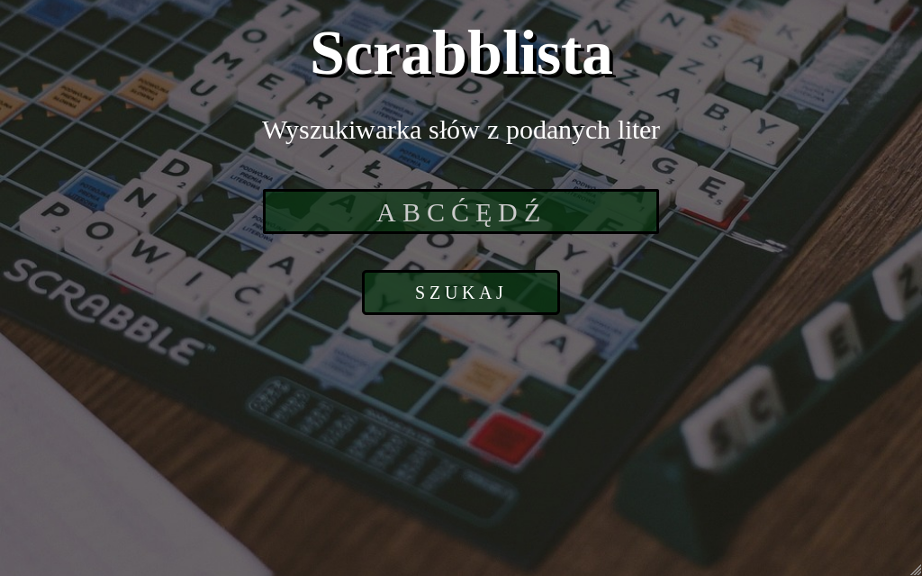 Scrabblista - search query entered